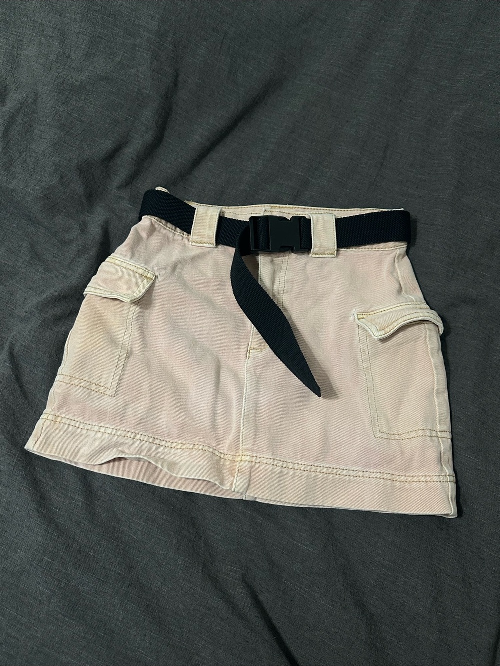 Casual Utility Mini Skirt with Belt - Cream